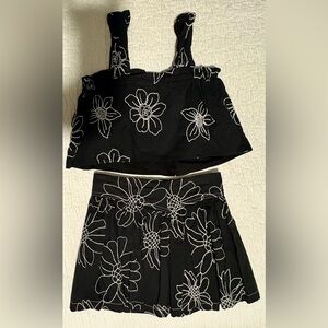 Zara Girl’s Black Floral Embroidered Two-Piece Skirt Set Size 8